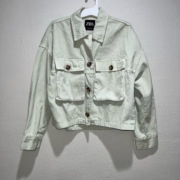 Zara Lime Green Denim Jean Jacket - Picture 1 of 6